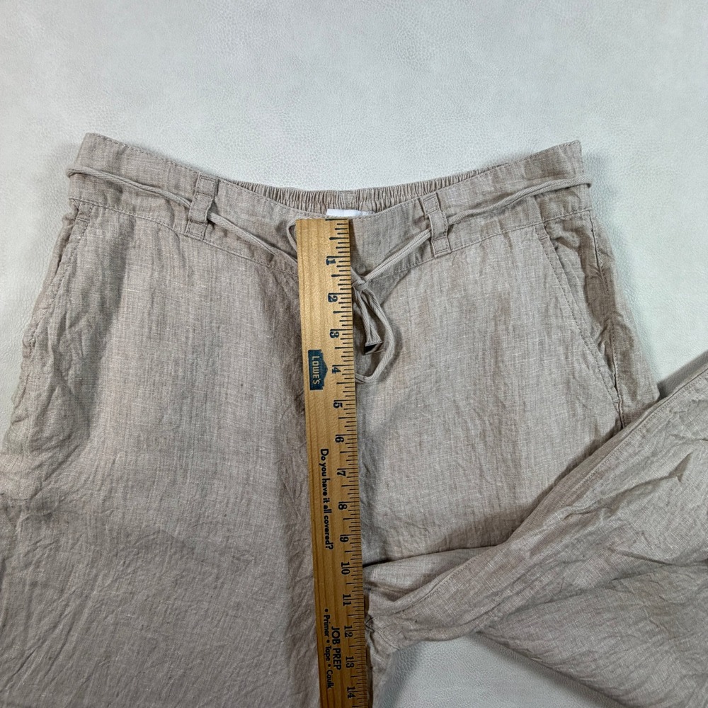 Halston Womens Large Oatmeal Beige 100% Linen Wide Leg Crop Size L - Picture 9 of 15